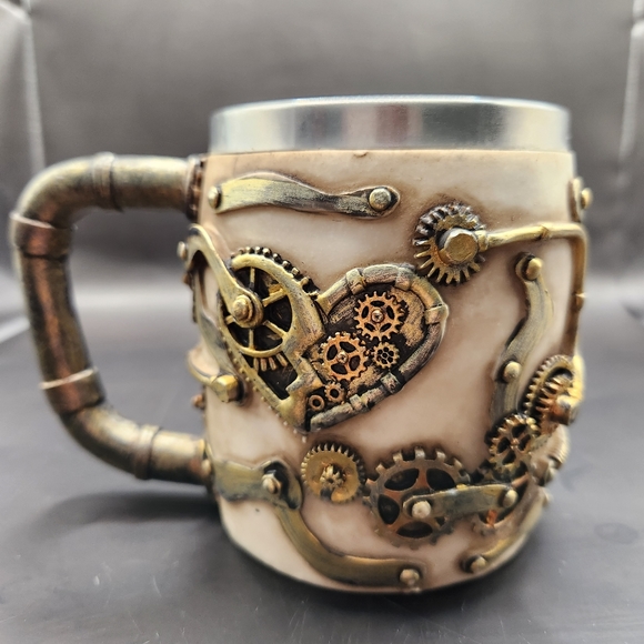 Steampunk Gothic Cyborg Skeleton Skull Pipes & Gears Coffee Mug Cup Stein - Picture 3 of 8